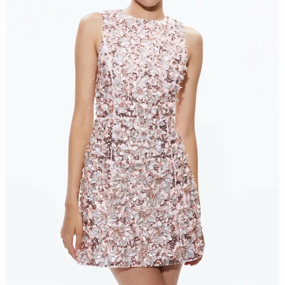 NWT Alice + Olivia Lindsey Embellished Mini Dress Gown Blush Pink Rose Gold 6